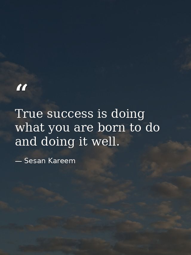 True success is doing what you are born to do and doing it well. — Sesan Kareem