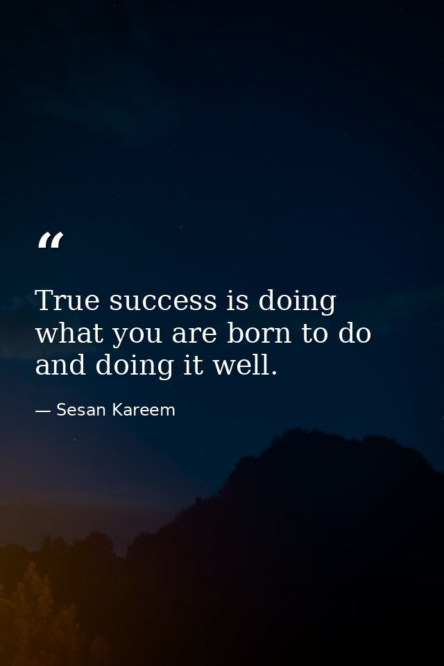 True success is doing what you are born to do and doing it well. — Sesan Kareem