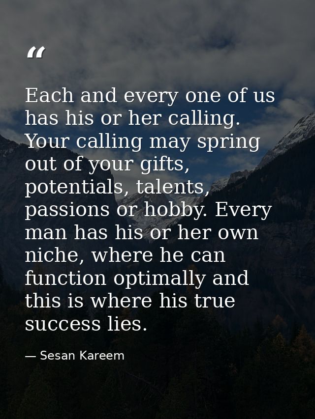 Each and every one of us has his or her calling. Your calling may spring out of your gifts, potentials, talents, passion — Sesan Kareem
