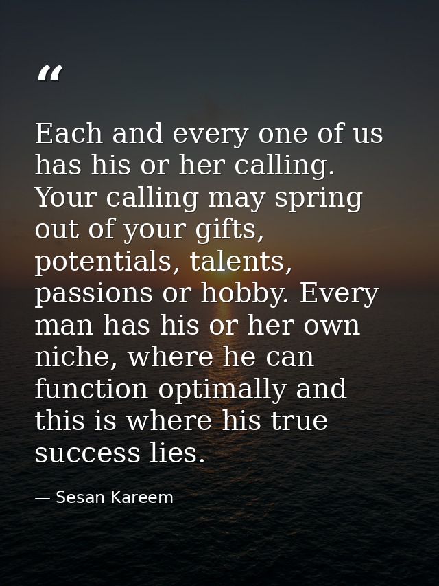 Each and every one of us has his or her calling. Your calling may spring out of your gifts, potentials, talents, passion — Sesan Kareem