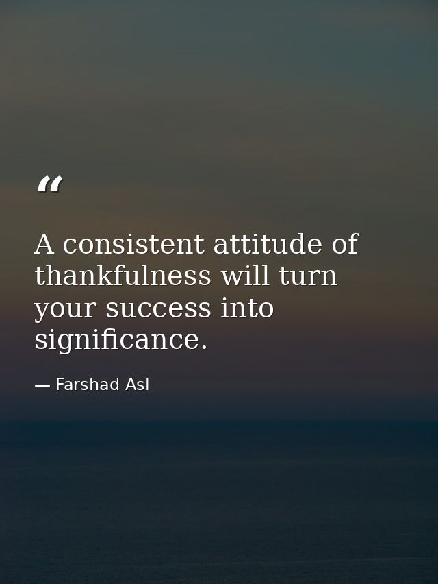 A consistent attitude of thankfulness will turn your success into significance. — Farshad Asl