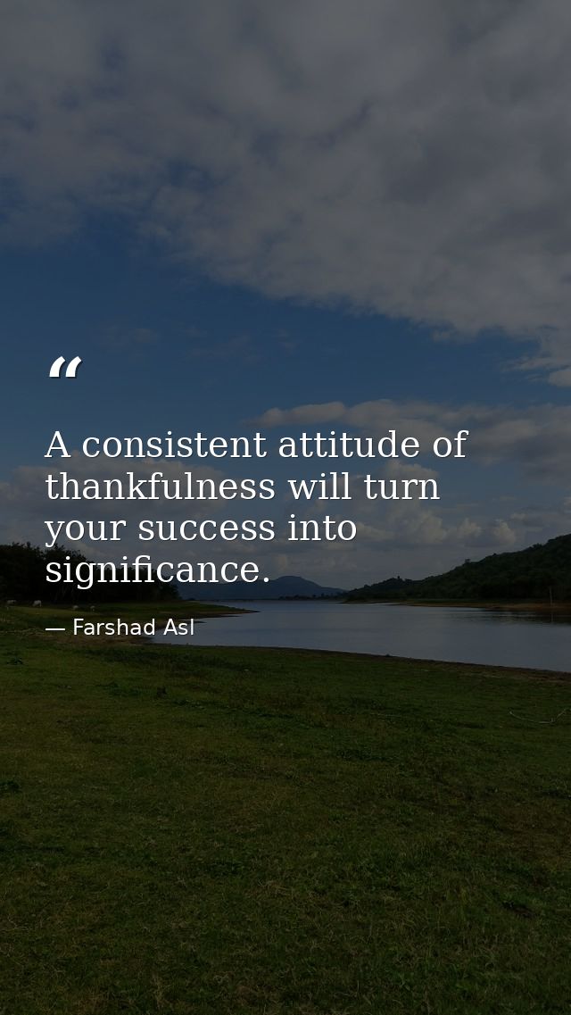 A consistent attitude of thankfulness will turn your success into significance. — Farshad Asl