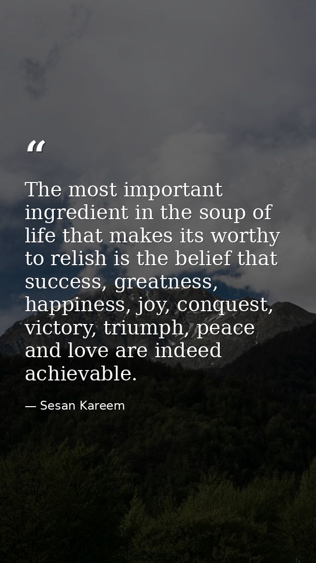The most important ingredient in the soup of life that makes its worthy to relish is the belief that success, greatness, — Sesan Kareem
