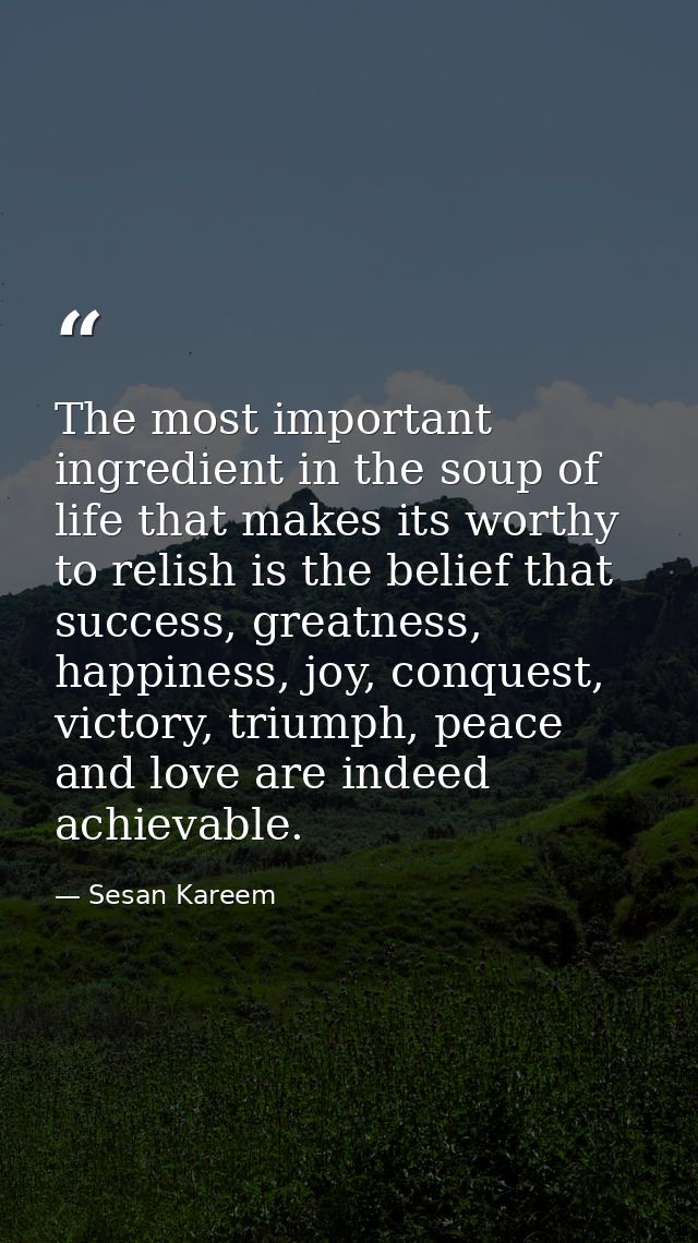The most important ingredient in the soup of life that makes its worthy to relish is the belief that success, greatness, — Sesan Kareem