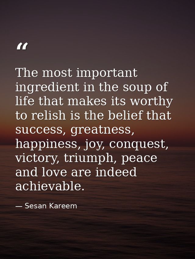 The most important ingredient in the soup of life that makes its worthy to relish is the belief that success, greatness, — Sesan Kareem