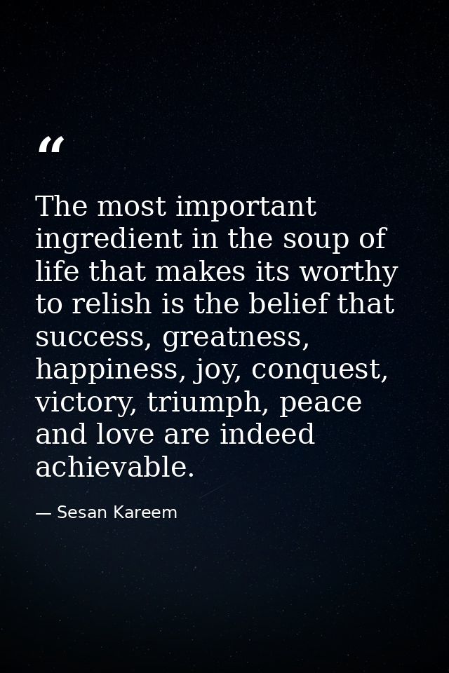 The most important ingredient in the soup of life that makes its worthy to relish is the belief that success, greatness, — Sesan Kareem