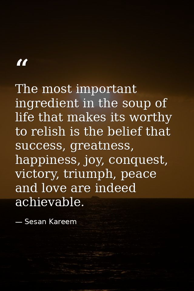 The most important ingredient in the soup of life that makes its worthy to relish is the belief that success, greatness, — Sesan Kareem