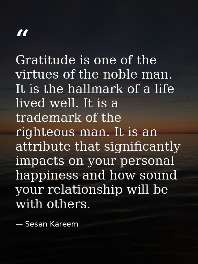Gratitude is one of the virtues of the noble man. It is the hallmark of a life lived well. It is a trademark of the righ — Sesan Kareem