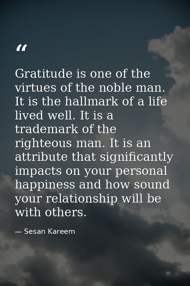 Gratitude is one of the virtues of the noble man. It is the hallmark of a life lived well. It is a trademark of the righ — Sesan Kareem