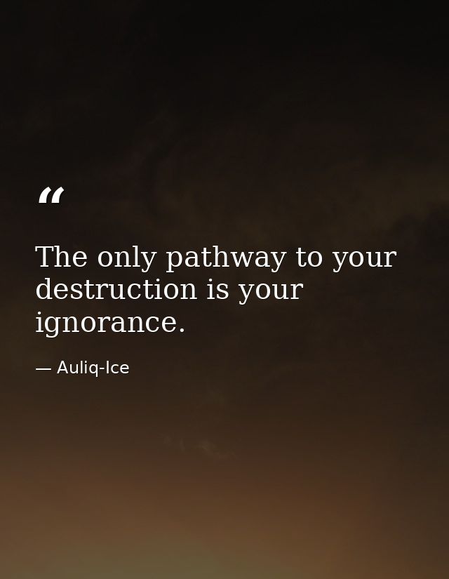 The only pathway to your destruction is your ignorance. — Auliq-Ice