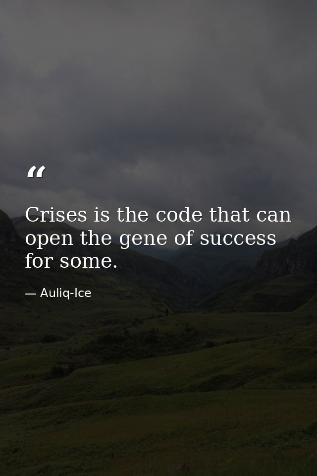 Crises is the code that can open the gene of success for some. — Auliq-Ice