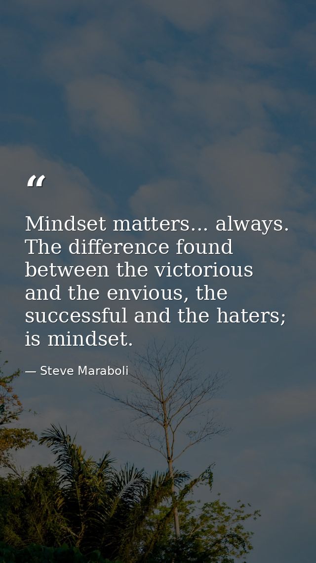 Mindset matters... always. The difference found between the victorious and the envious, the successful and the haters; i — Steve Maraboli