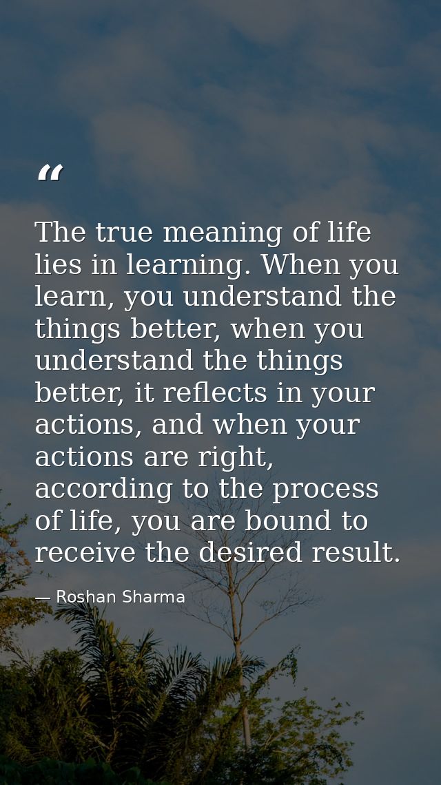 The true meaning of life lies in learning. When you learn, you understand the things better, when you understand the thi — Roshan Sharma