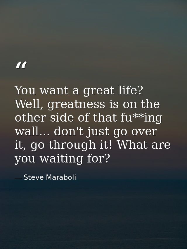 You want a great life? Well, greatness is on the other side of that fu**ing wall... don't just go over it, go through it — Steve Maraboli