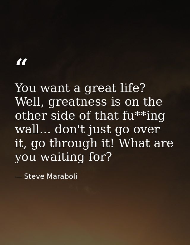 You want a great life? Well, greatness is on the other side of that fu**ing wall... don't just go over it, go through it — Steve Maraboli