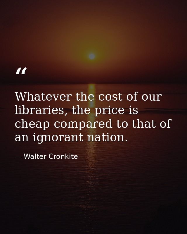 Whatever the cost of our libraries, the price is cheap compared to that of an ignorant nation. — Walter Cronkite