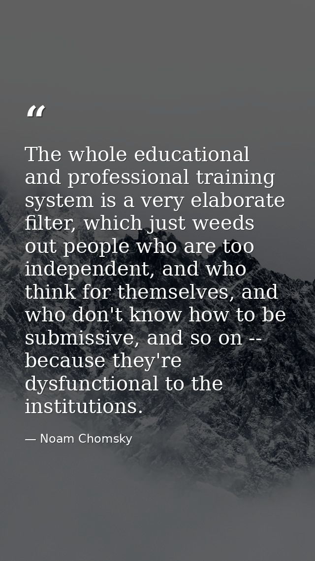 The whole educational and professional training system is a very elaborate filter, which just weeds out people who are t — Noam Chomsky