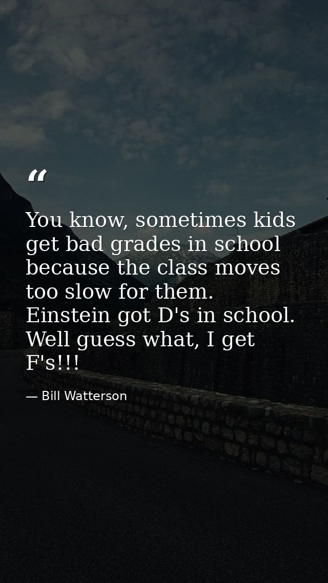 You know, sometimes kids get bad grades in school because the class moves too slow for them. Einstein got D's in school. — Bill Watterson