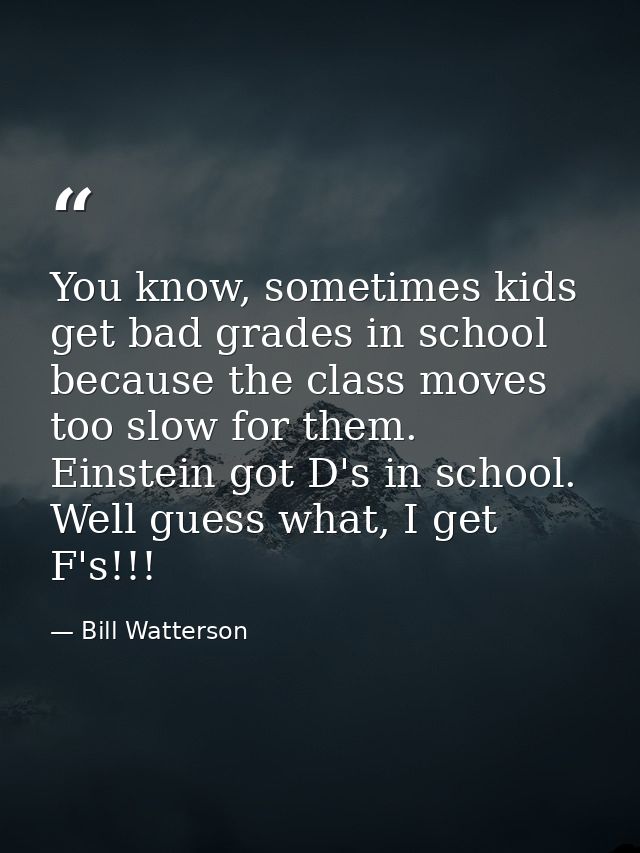 You know, sometimes kids get bad grades in school because the class moves too slow for them. Einstein got D's in school. — Bill Watterson