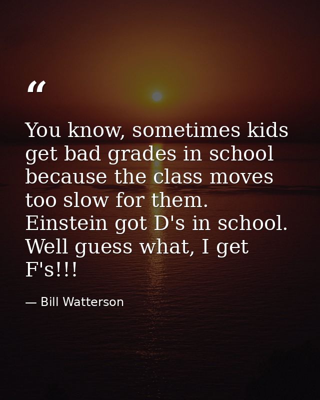 You know, sometimes kids get bad grades in school because the class moves too slow for them. Einstein got D's in school. — Bill Watterson
