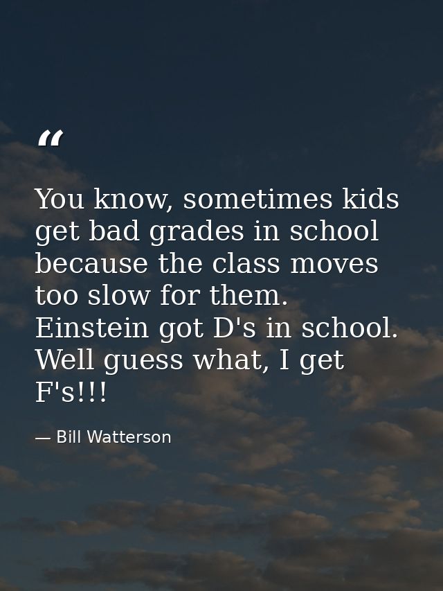 You know, sometimes kids get bad grades in school because the class moves too slow for them. Einstein got D's in school. — Bill Watterson