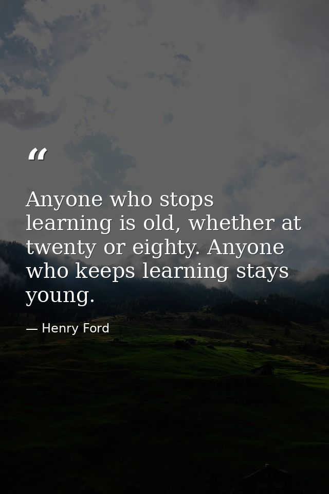 Anyone who stops learning is old, whether at twenty or eighty. Anyone who keeps learning stays young. — Henry Ford