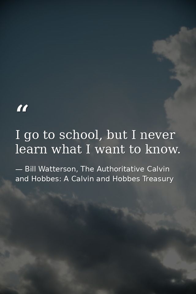 I go to school, but I never learn what I want to know. — Bill Watterson, The Authoritative Calvin and Hobbes: A Calvin and Hobbes Treasury