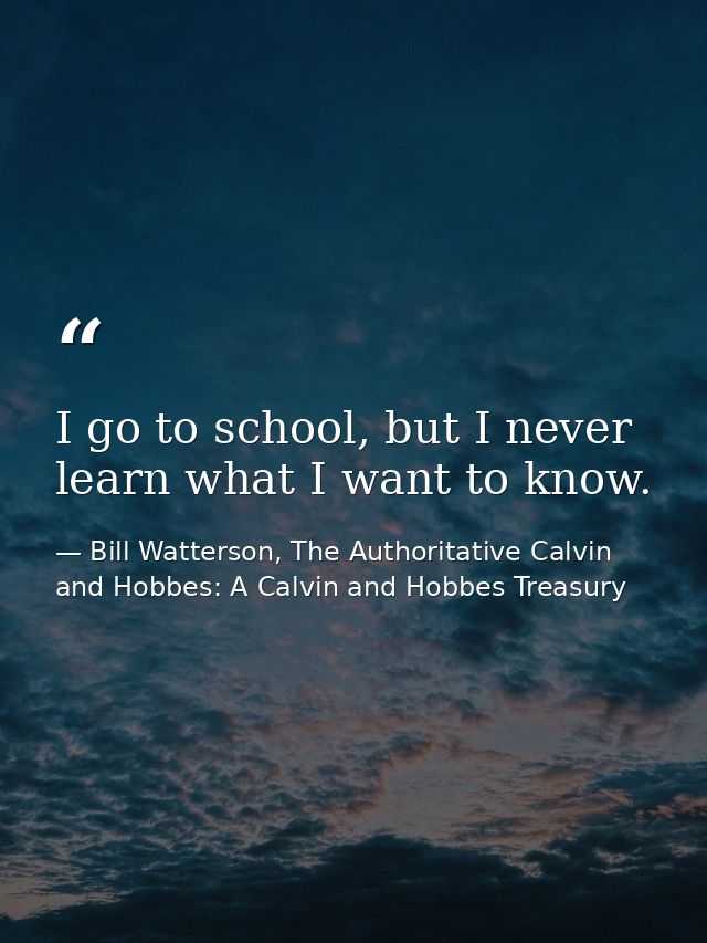 I go to school, but I never learn what I want to know. — Bill Watterson, The Authoritative Calvin and Hobbes: A Calvin and Hobbes Treasury