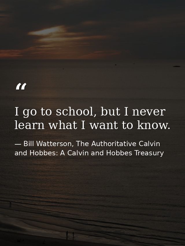 I go to school, but I never learn what I want to know. — Bill Watterson, The Authoritative Calvin and Hobbes: A Calvin and Hobbes Treasury