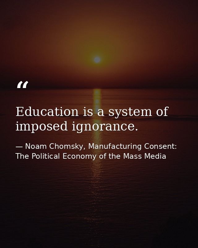 Education is a system of imposed ignorance. — Noam Chomsky, Manufacturing Consent: The Political Economy of the Mass Media