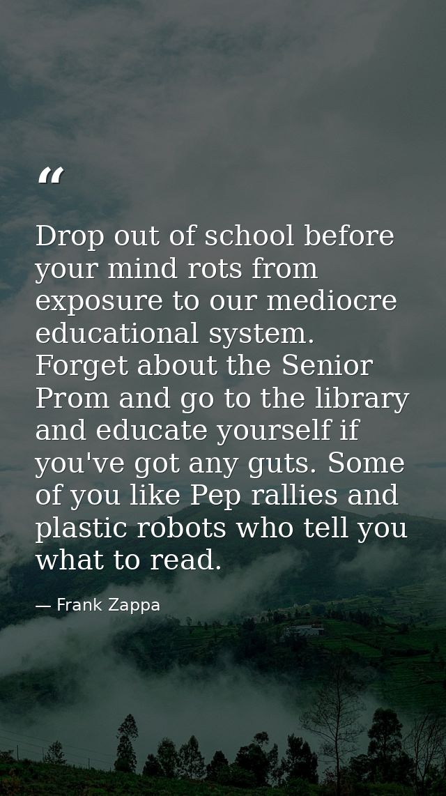 Drop out of school before your mind rots from exposure to our mediocre educational system. Forget about the Senior Prom  — Frank Zappa