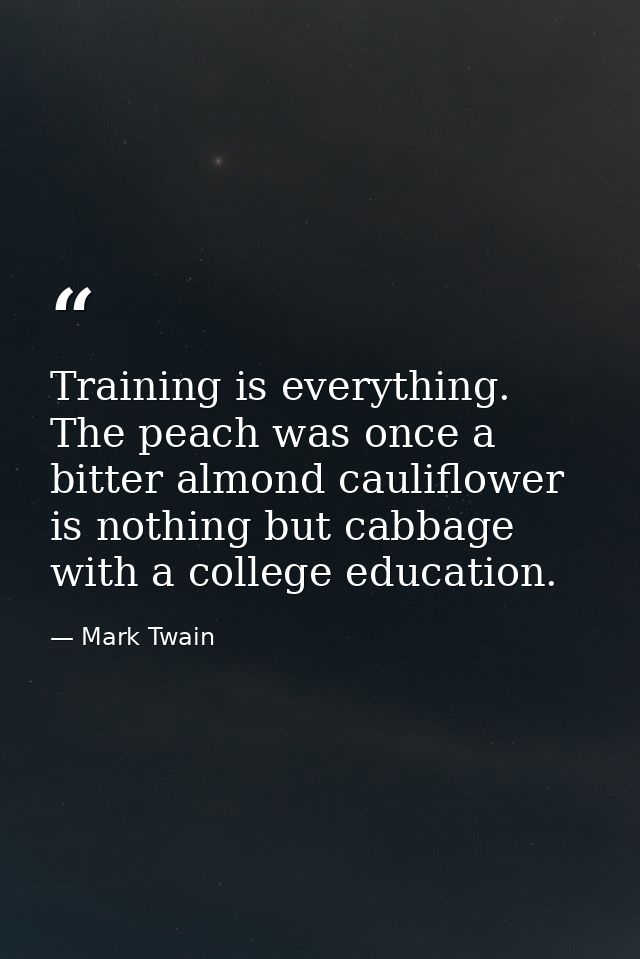 Training is everything. The peach was once a bitter almond cauliflower is nothing but cabbage with a college education. — Mark Twain