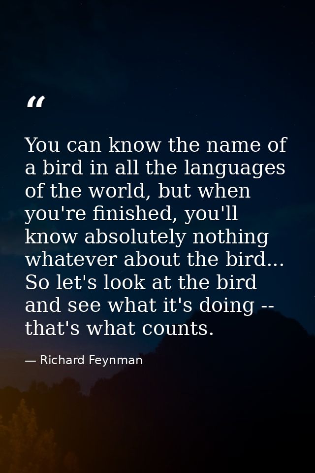 You can know the name of a bird in all the languages of the world, but when you're finished, you'll know absolutely noth — Richard Feynman