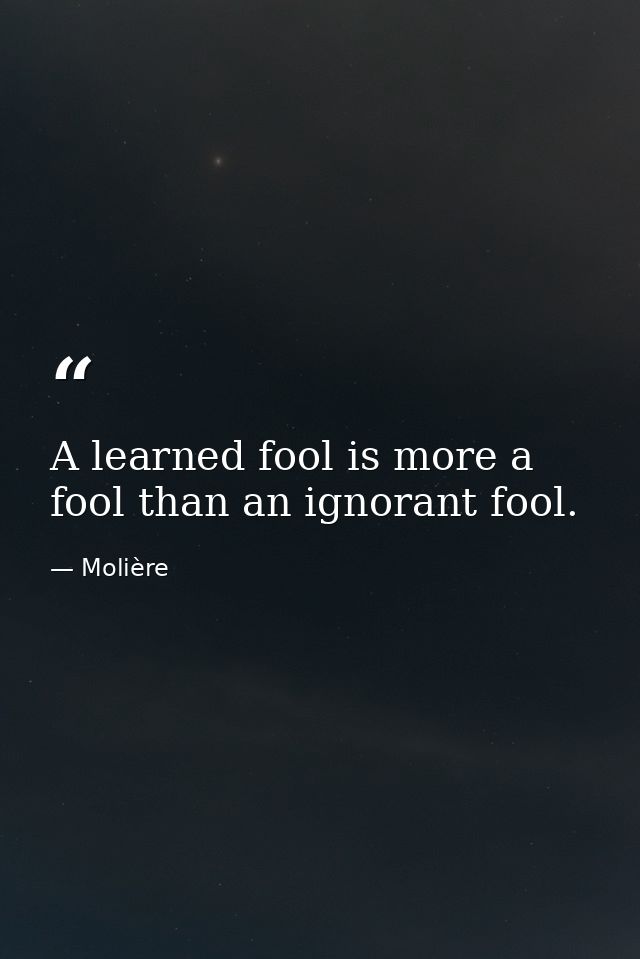 A learned fool is more a fool than an ignorant fool. — Molière