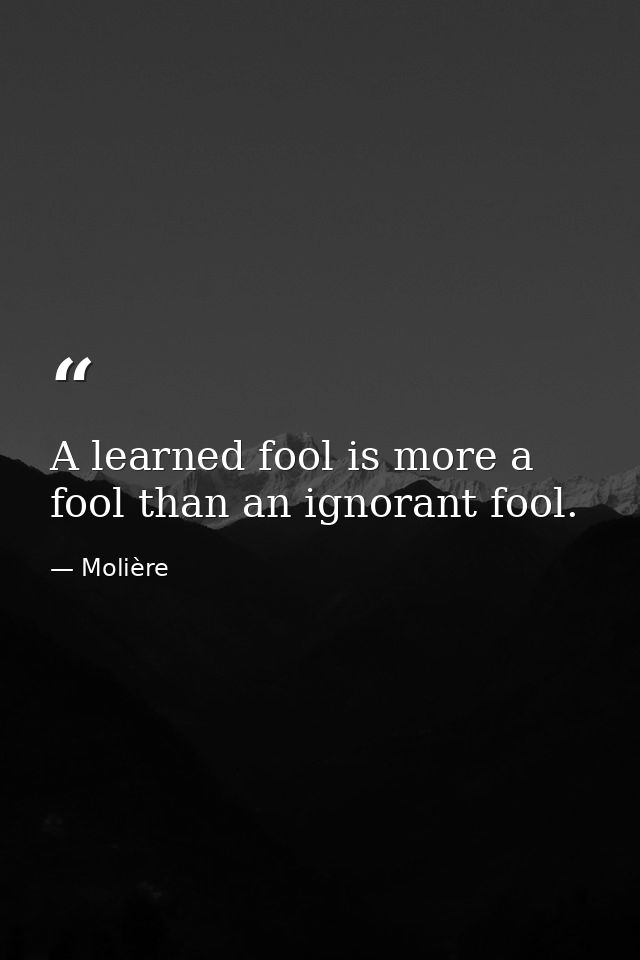 A learned fool is more a fool than an ignorant fool. — Molière