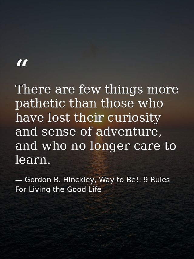 There are few things more pathetic than those who have lost their curiosity and sense of adventure, and who no longer ca — Gordon B. Hinckley, Way to Be!: 9 Rules For Living the Good Life