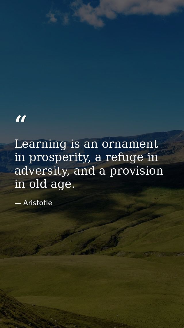 Learning is an ornament in prosperity, a refuge in adversity, and a provision in old age. — Aristotle