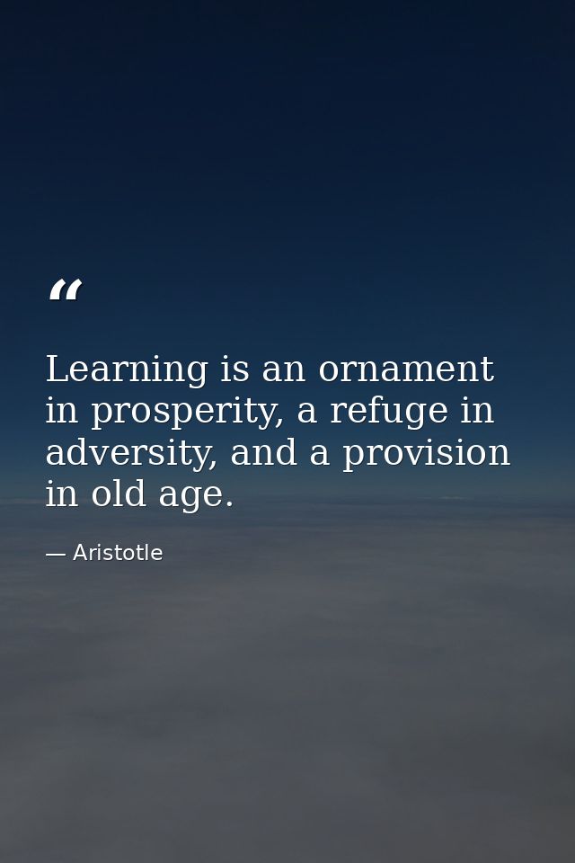 Learning is an ornament in prosperity, a refuge in adversity, and a provision in old age. — Aristotle