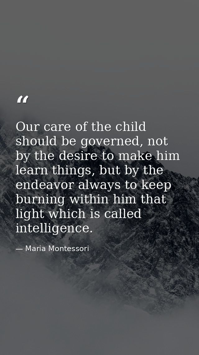 Our care of the child should be governed, not by the desire to make him learn things, but by the endeavor always to keep — Maria Montessori