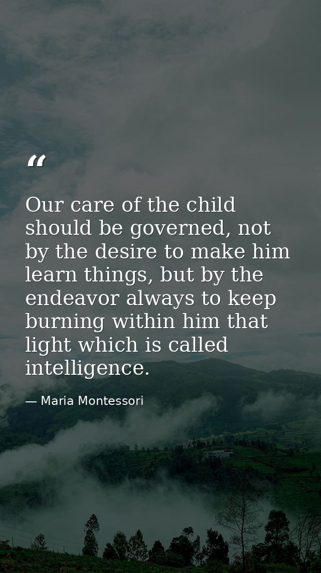 Our care of the child should be governed, not by the desire to make him learn things, but by the endeavor always to keep — Maria Montessori