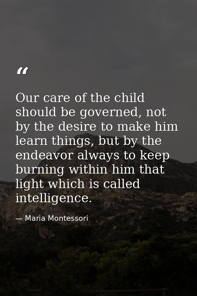 Our care of the child should be governed, not by the desire to make him learn things, but by the endeavor always to keep — Maria Montessori
