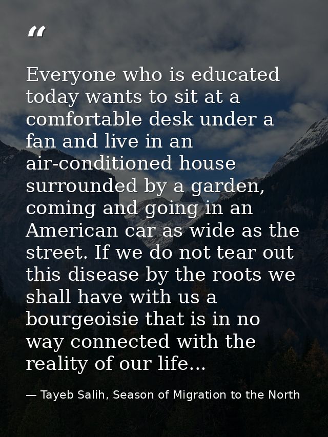 Everyone who is educated today wants to sit at a comfortable desk under a fan and live in an air-conditioned house surro — Tayeb Salih, Season of Migration to the North