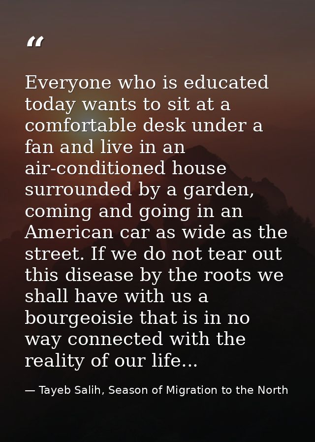 Everyone who is educated today wants to sit at a comfortable desk under a fan and live in an air-conditioned house surro — Tayeb Salih, Season of Migration to the North