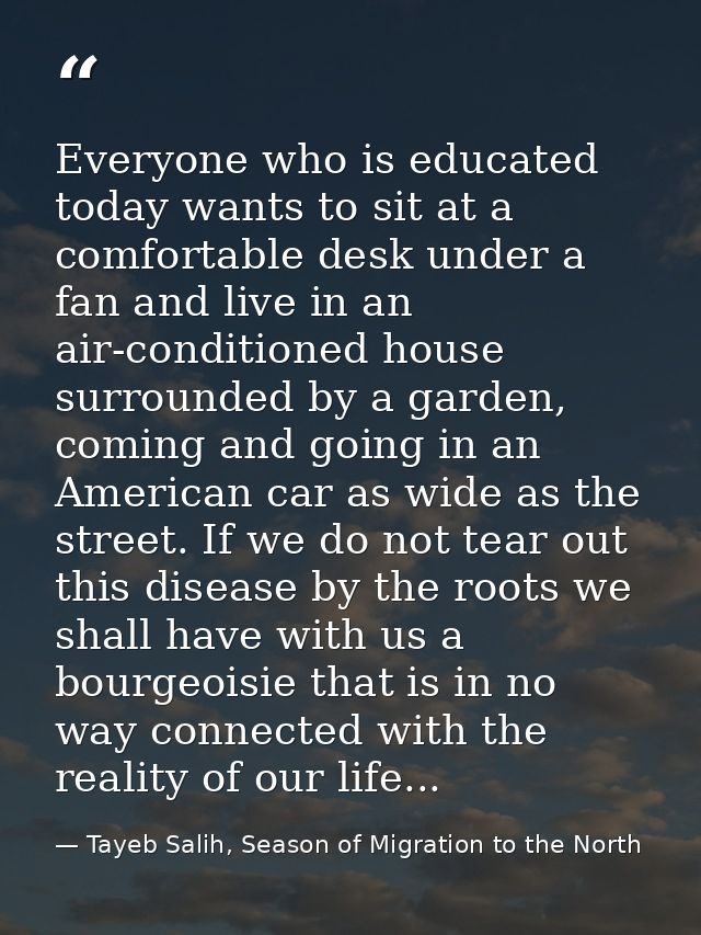 Everyone who is educated today wants to sit at a comfortable desk under a fan and live in an air-conditioned house surro — Tayeb Salih, Season of Migration to the North