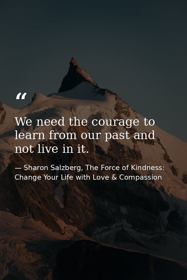 We need the courage to learn from our past and not live in it. — Sharon Salzberg, The Force of Kindness: Change Your Life with Love & Compassion