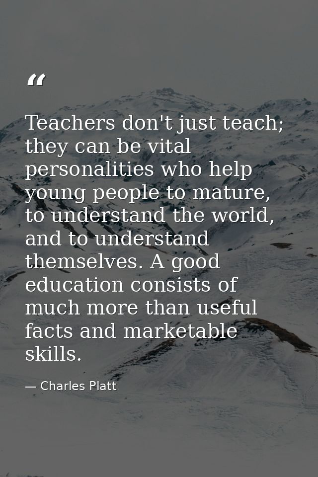 Teachers don't just teach; they can be vital personalities who help young people to mature, to understand the world, and — Charles Platt