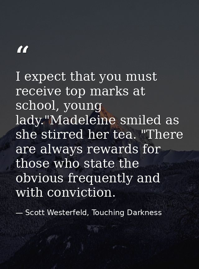 I expect that you must receive top marks at school, young lady."Madeleine smiled as she stirred her tea. "There are alwa — Scott Westerfeld, Touching Darkness