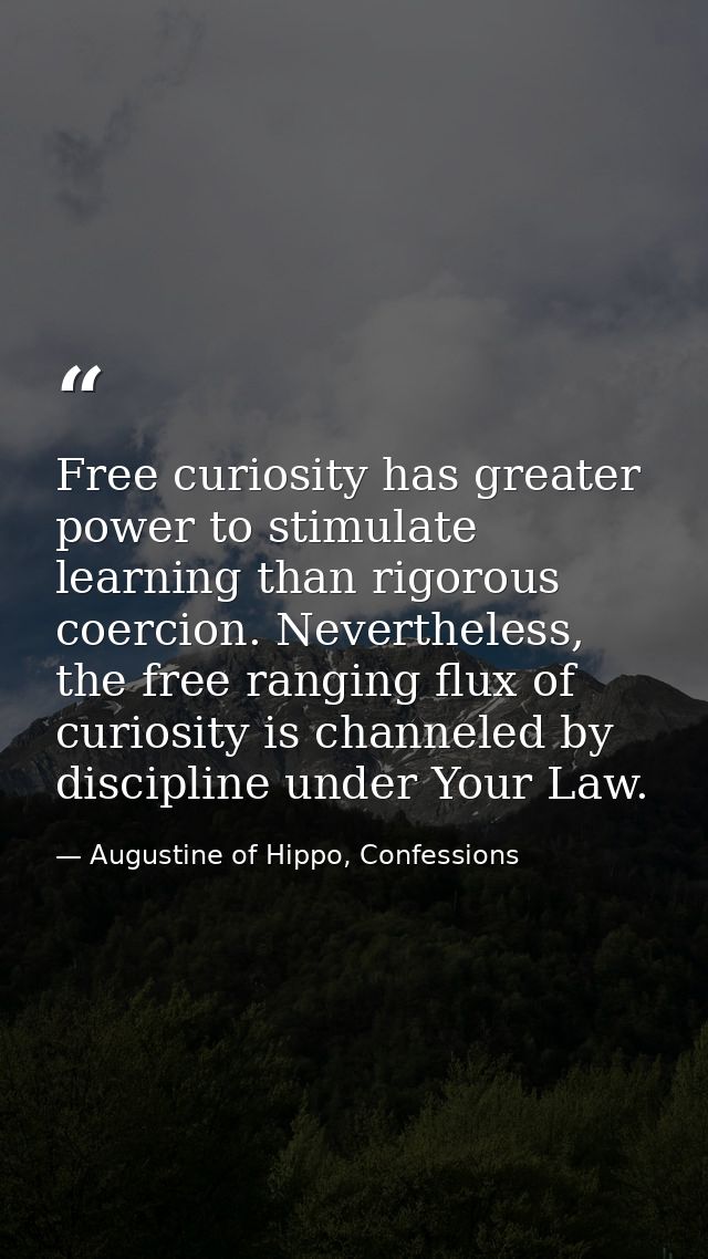 Free curiosity has greater power to stimulate learning than rigorous coercion. Nevertheless, the free ranging flux of cu — Augustine of Hippo, Confessions