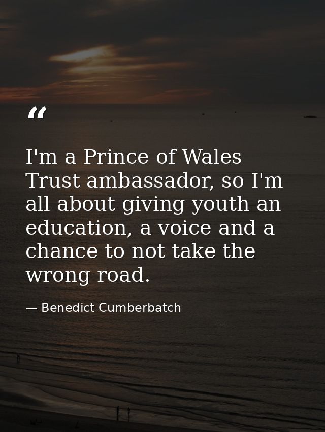 I'm a Prince of Wales Trust ambassador, so I'm all about giving youth an education, a voice and a chance to not take the — Benedict Cumberbatch