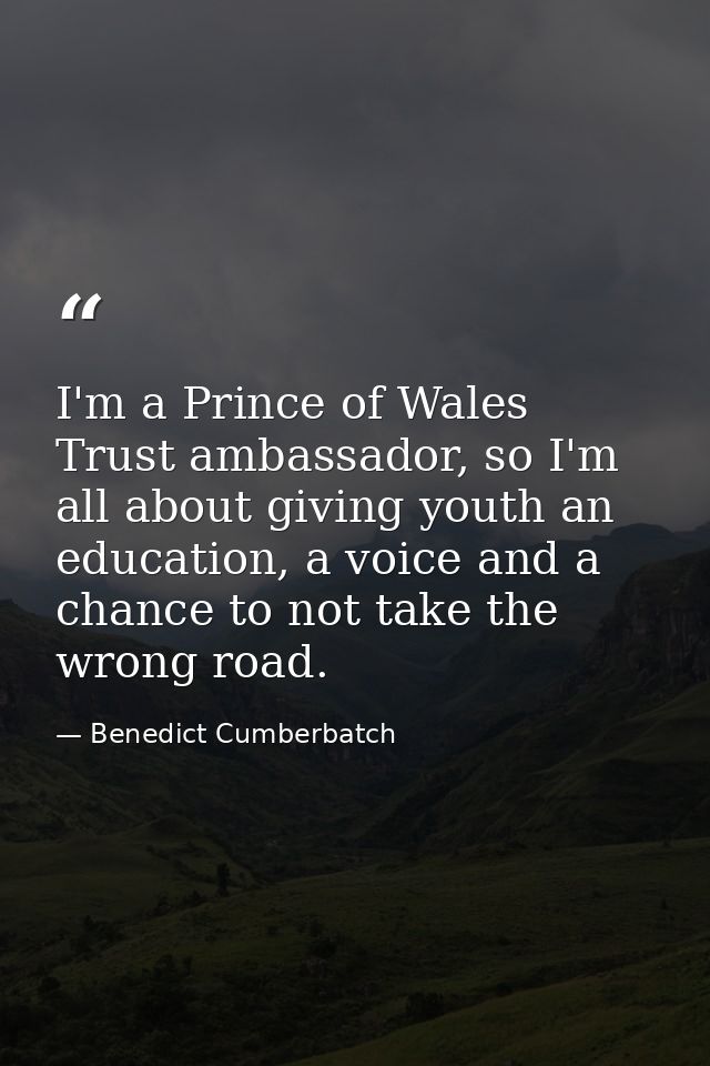 I'm a Prince of Wales Trust ambassador, so I'm all about giving youth an education, a voice and a chance to not take the — Benedict Cumberbatch